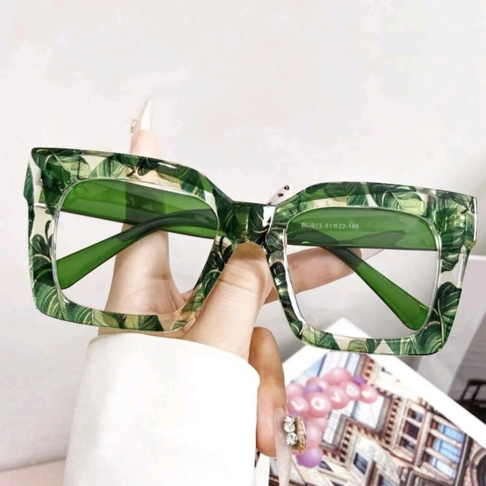 NEW Green Multicolor Leaf Oversized Fashion Glasses